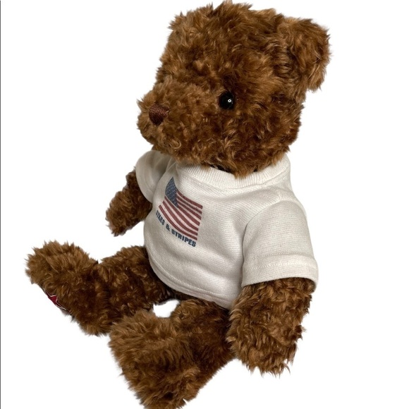 VINTAGE 2000 GUND STAR AND STRIPES WISH BEAR Brown Shaggy STUFFED ANIMAL PLUSH - Picture 4 of 10